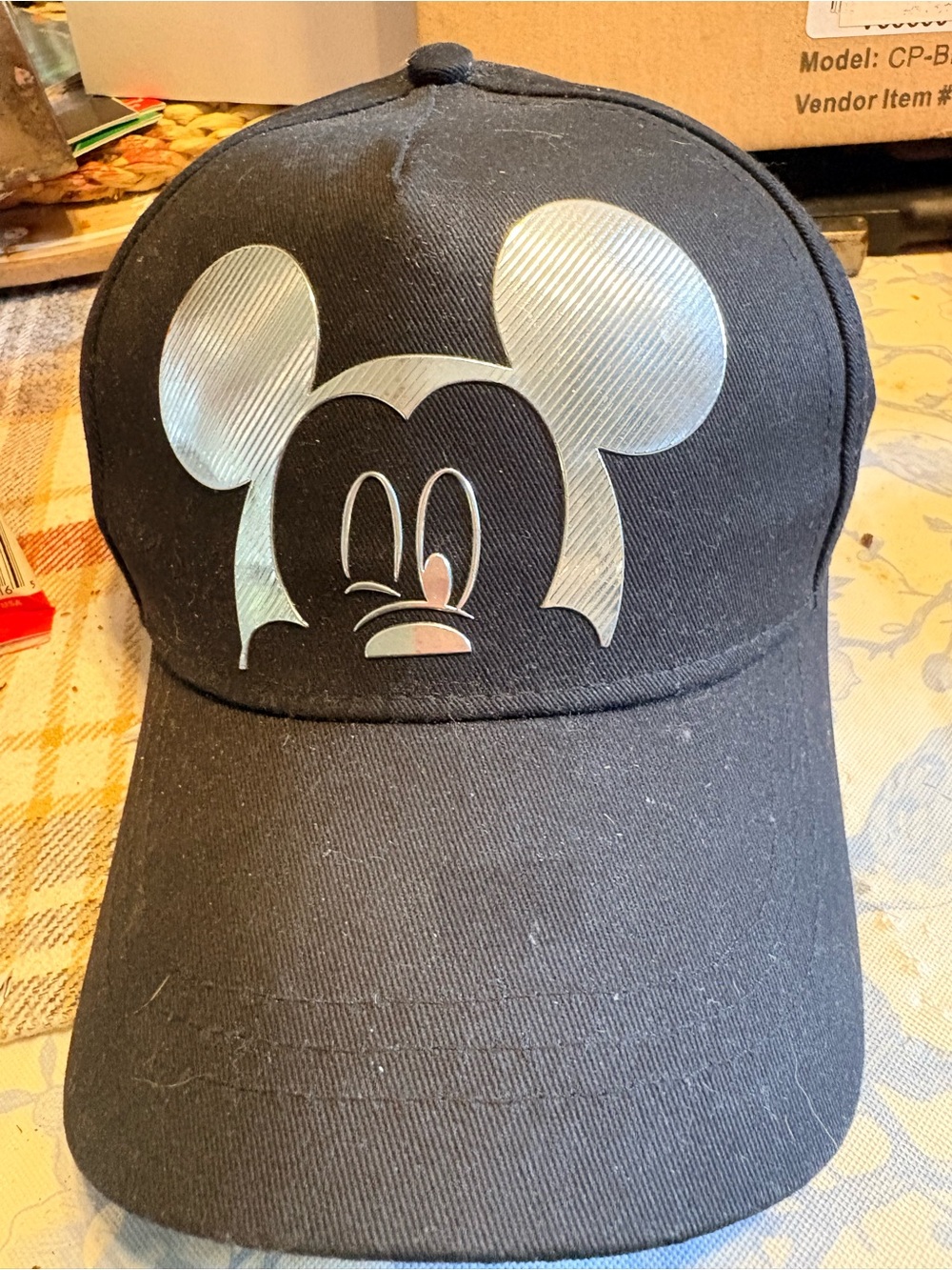 Disney Black Cap with Shiny Silver Mickey Silhouette